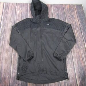 Adidas Jacket Mens Medium Black Hooded Full Zip Windbreaker Geometric AB Logo